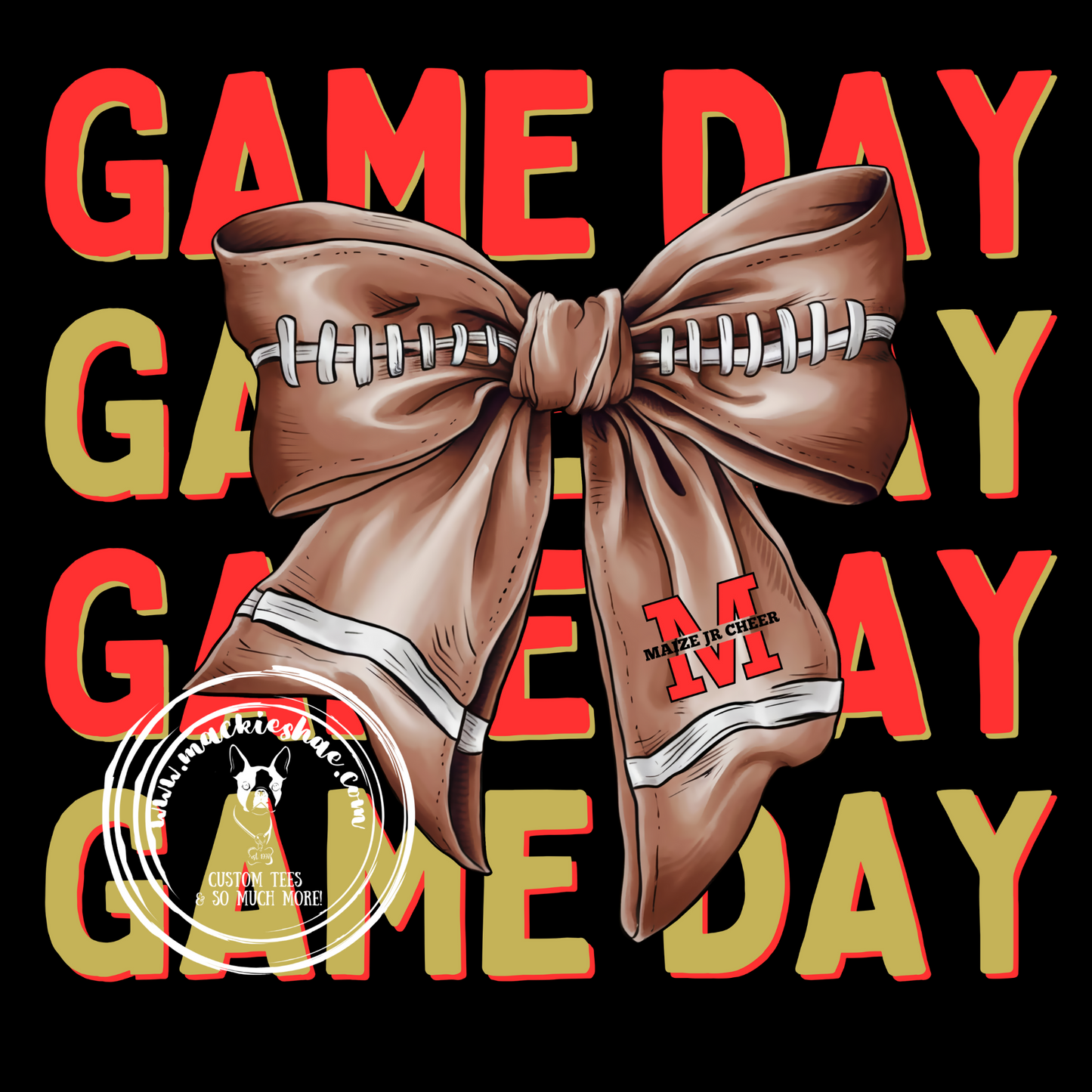 MJC- Game Day with Maize Jr Cheer M Logo Football Bow Black Gear
