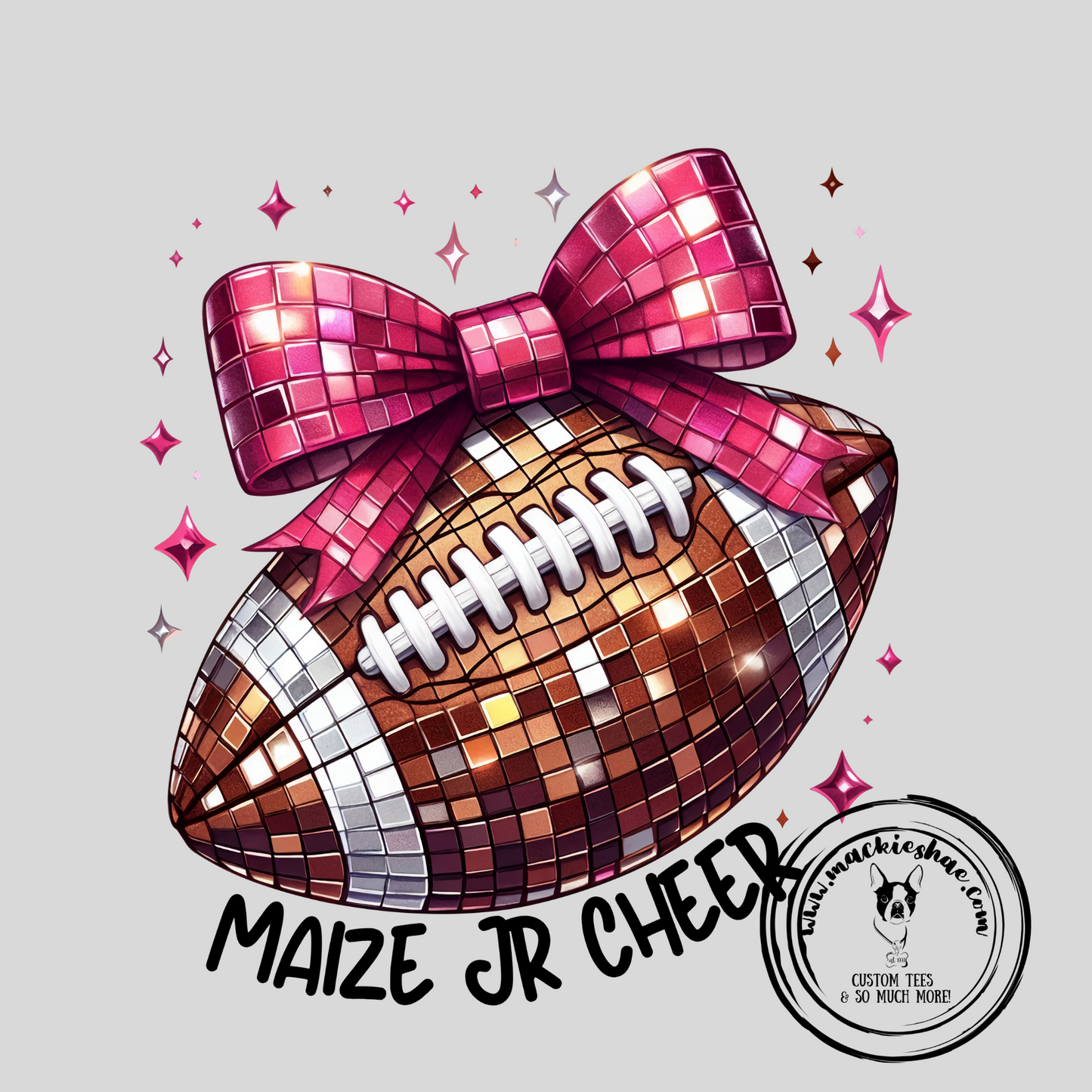 MJC- Maize Jr Cheer Stone Football with Pink Bow White Gear