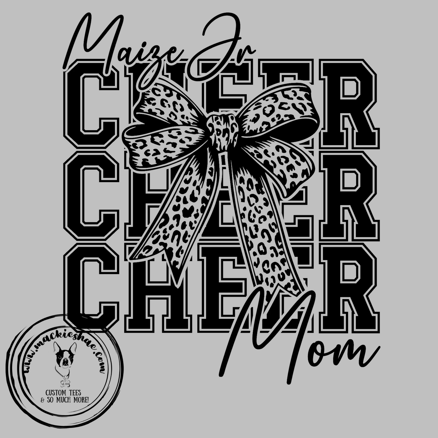 MJC- Maize Jr Cheer Mom Leopard Bow White Gear