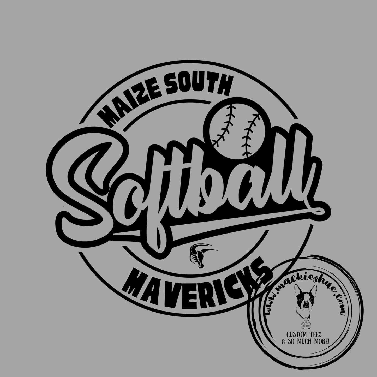 MSHS Softball- Maize South Mavericks Softball Circle Custom Shirt for Youth and Adults, Grey Gear
