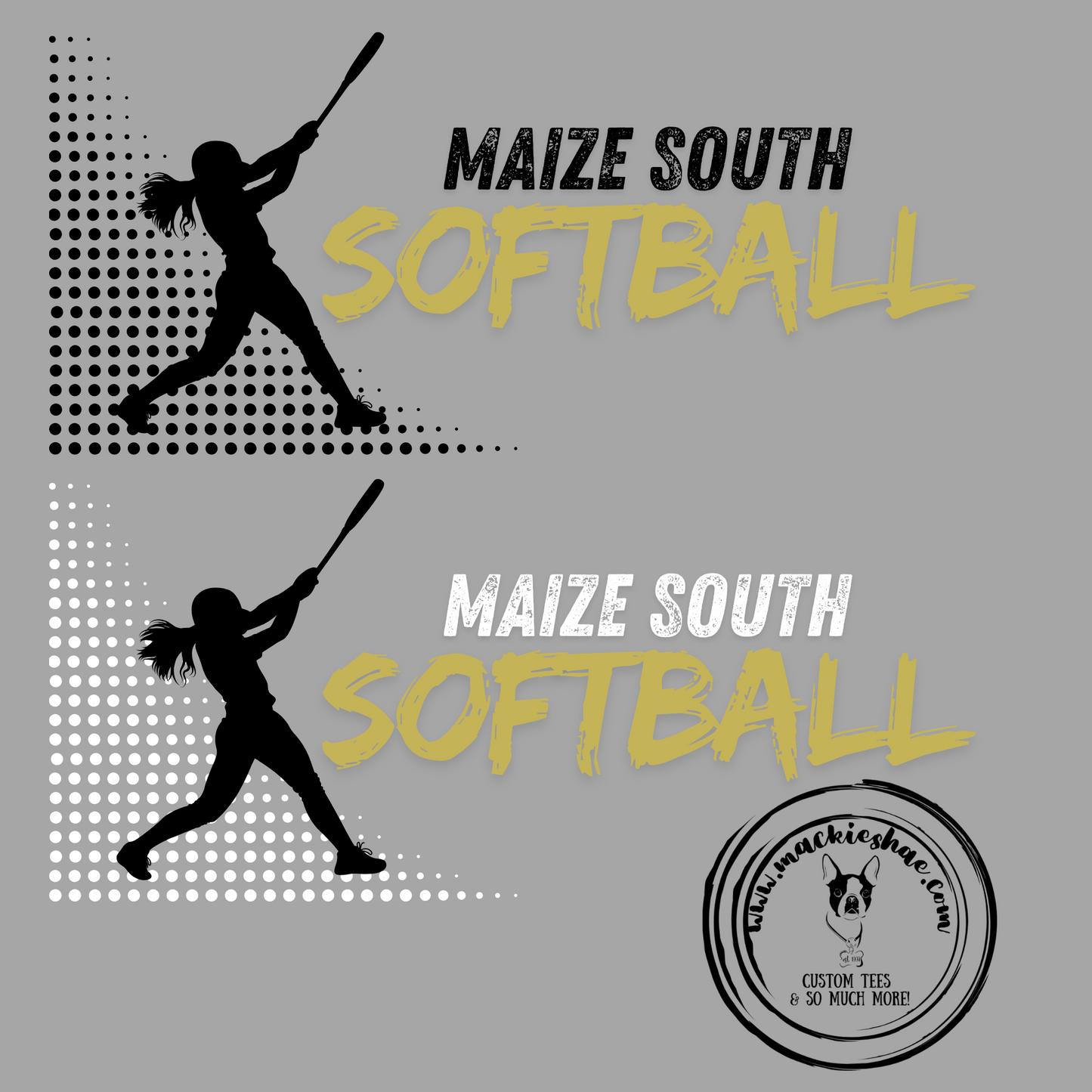 Maize South Softball with Player Custom Shirt for Youth and Adults, Grey Gear