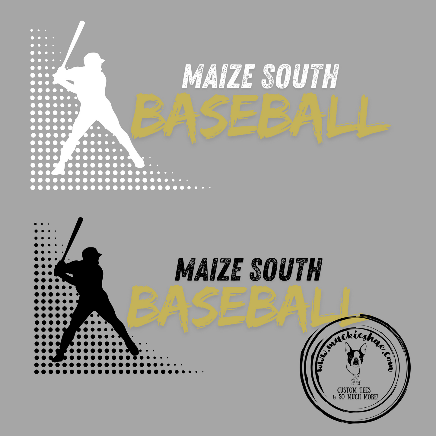 Maize South Baseball with Player Custom Shirt for Youth and Adults, Grey Gear