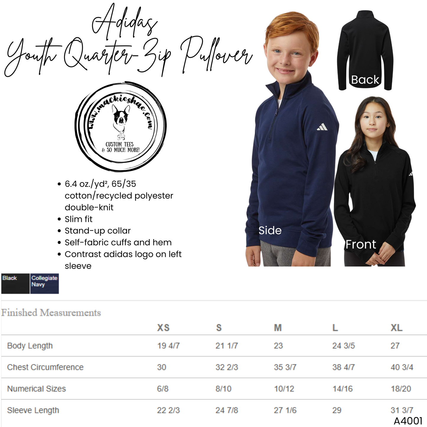 Mavs- Maverick ADIDAS Youth Black 1/4 Zip Pullover