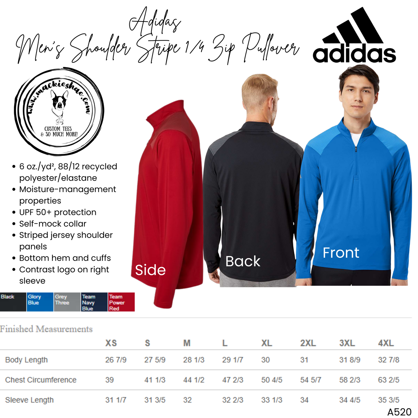 Mavs- Maverick ADIDAS Men's Shoulder Stripe 1/4 Zip Pullover