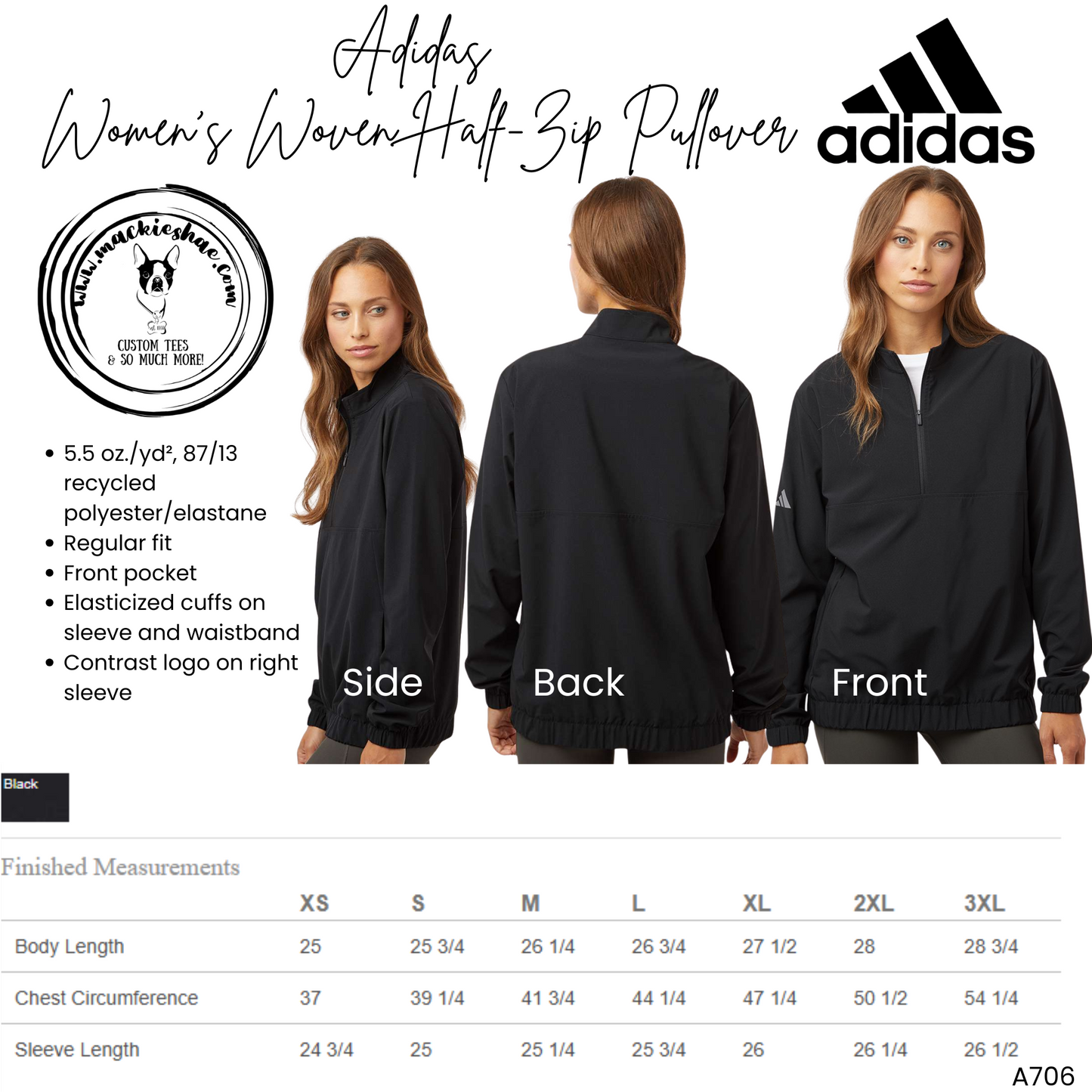MMS- Eagle ADIDAS Women's Black Woven Half-Zip Pullover
