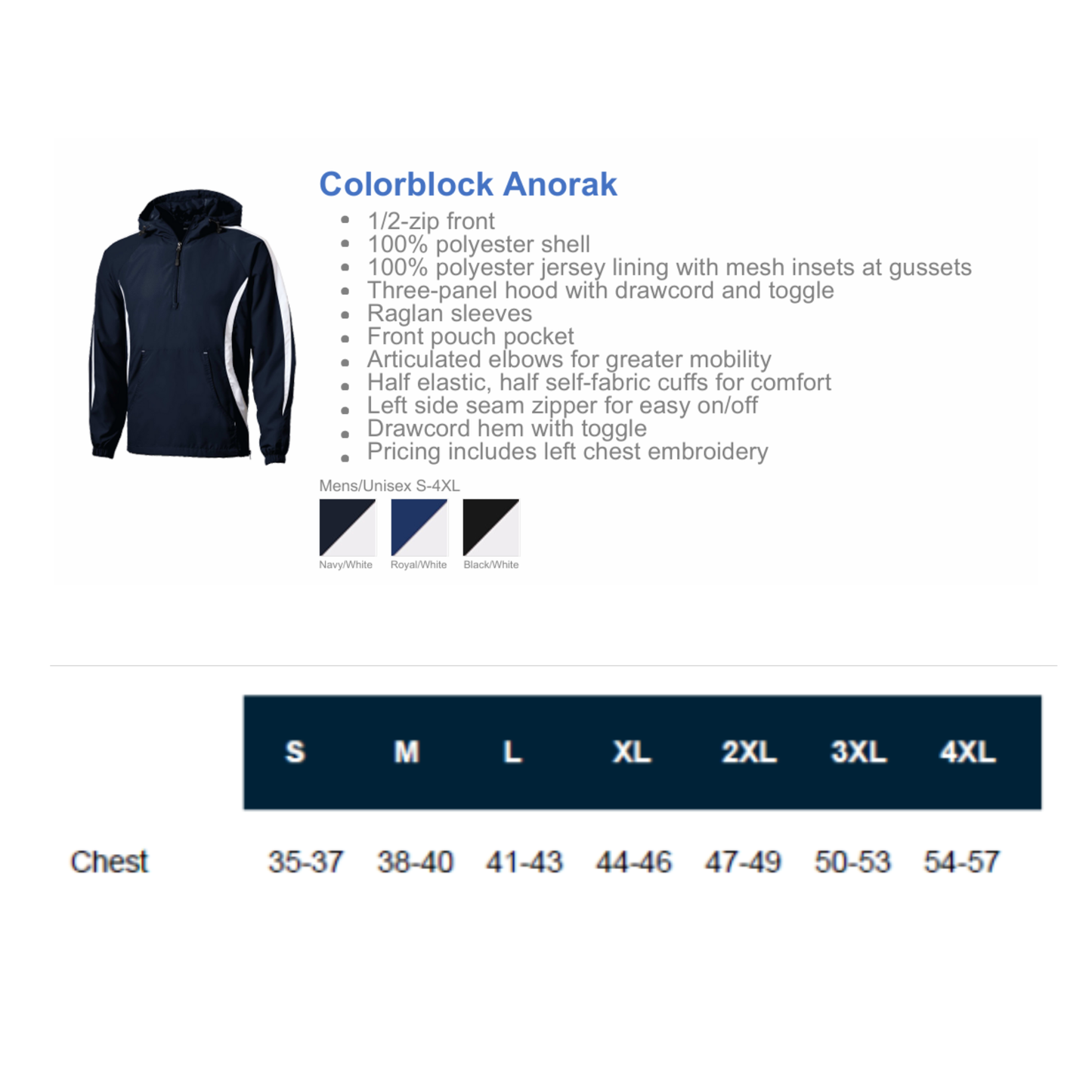 Clearwater- Indian or C Logo Embroidery Navy and White Colorblock Anorak