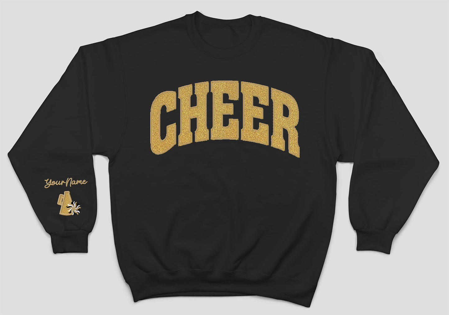 MSHS Cheer-Cheer Personalized Glitter Applique and Embroidered Crewneck Sweatshirt (with no title across Cheer)