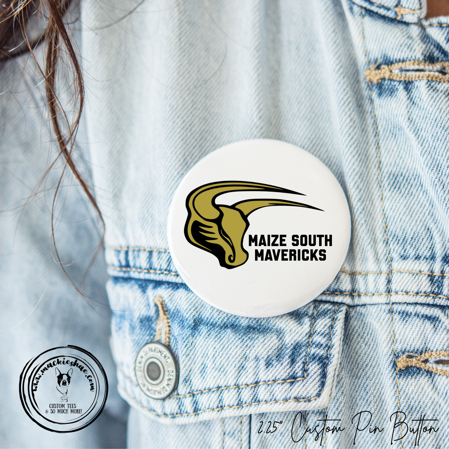 Mavs- Maize South Mavericks with Mav Logo 2.25" Button