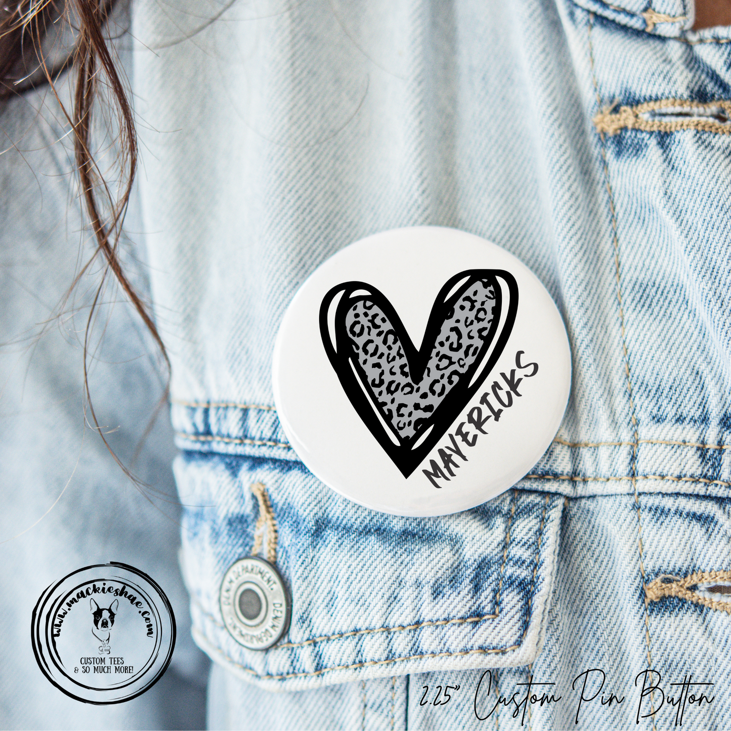 Mavs- Mavericks Leopard Heart 2.25" Button