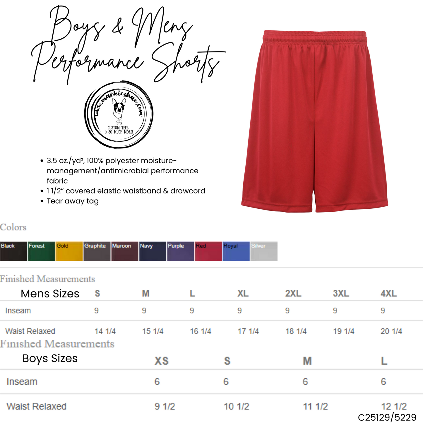 MMS- Maize Eagle Performance Shorts, Boys and Mens