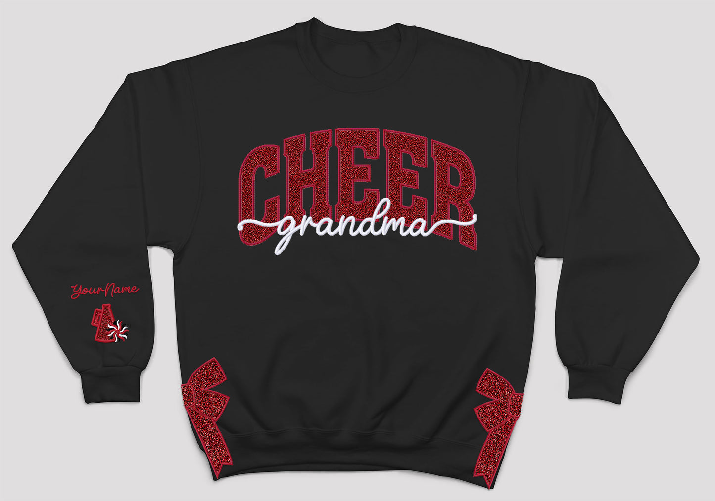 MJC-Cheer Personalized RED Glitter Applique and Embroidered Crewneck Sweatshirt