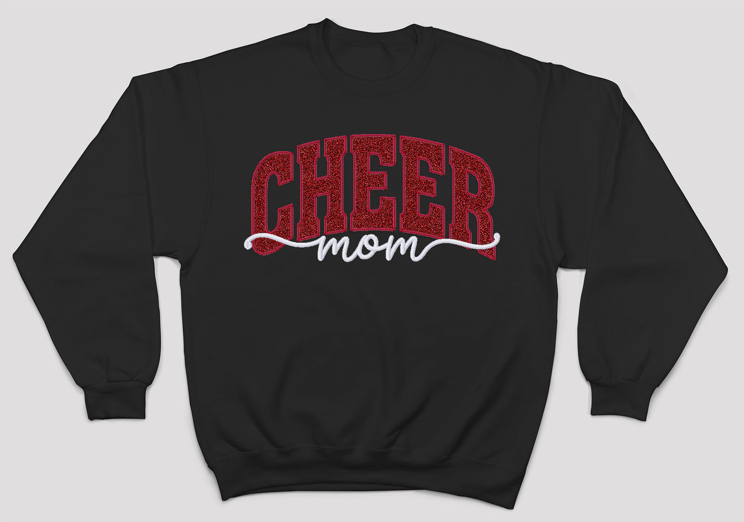 MJC-Cheer Personalized RED Glitter Applique and Embroidered Crewneck Sweatshirt