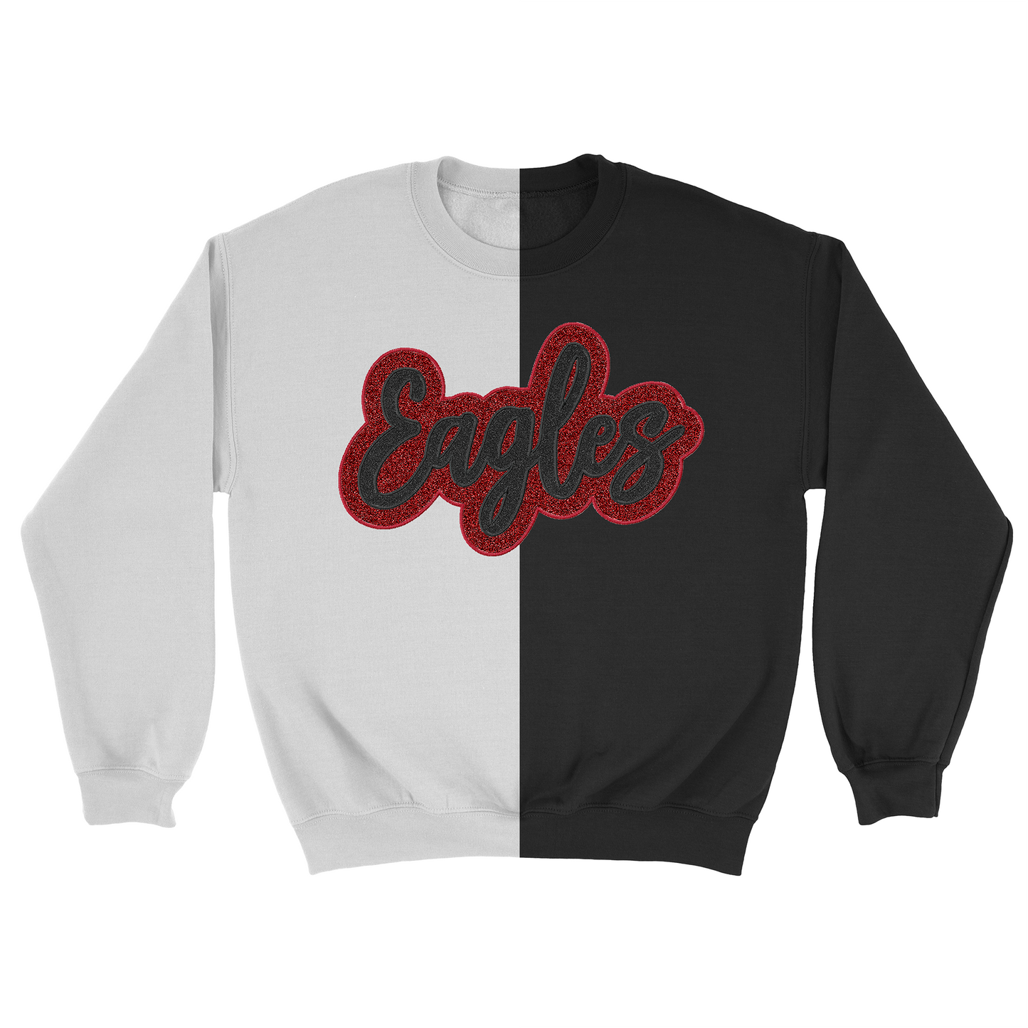 MMS- Maize Eagle Glitter Applique and Embroidered Split Two Toned Crewneck Sweatshirt, Sleeve Options