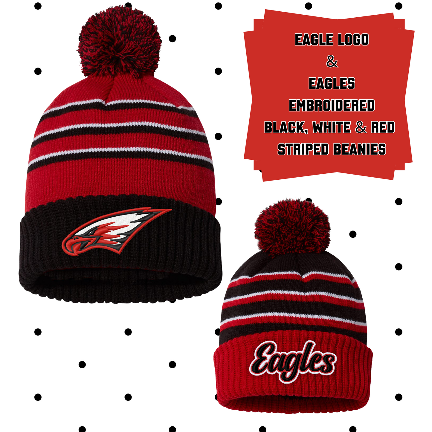 MIS- Eagles or Power Eagle Embroidered Striped Pom Beanie
