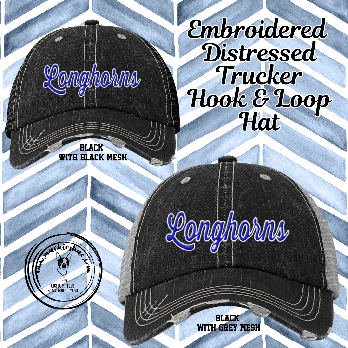 Chisholm Trail- Longhorns Embroidered Distressed Trucker Hat