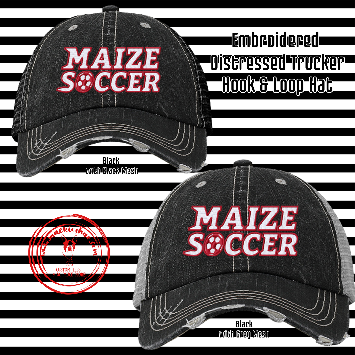 MHS Soccer- Maize Soccer Embroidered Distressed Trucker Hat