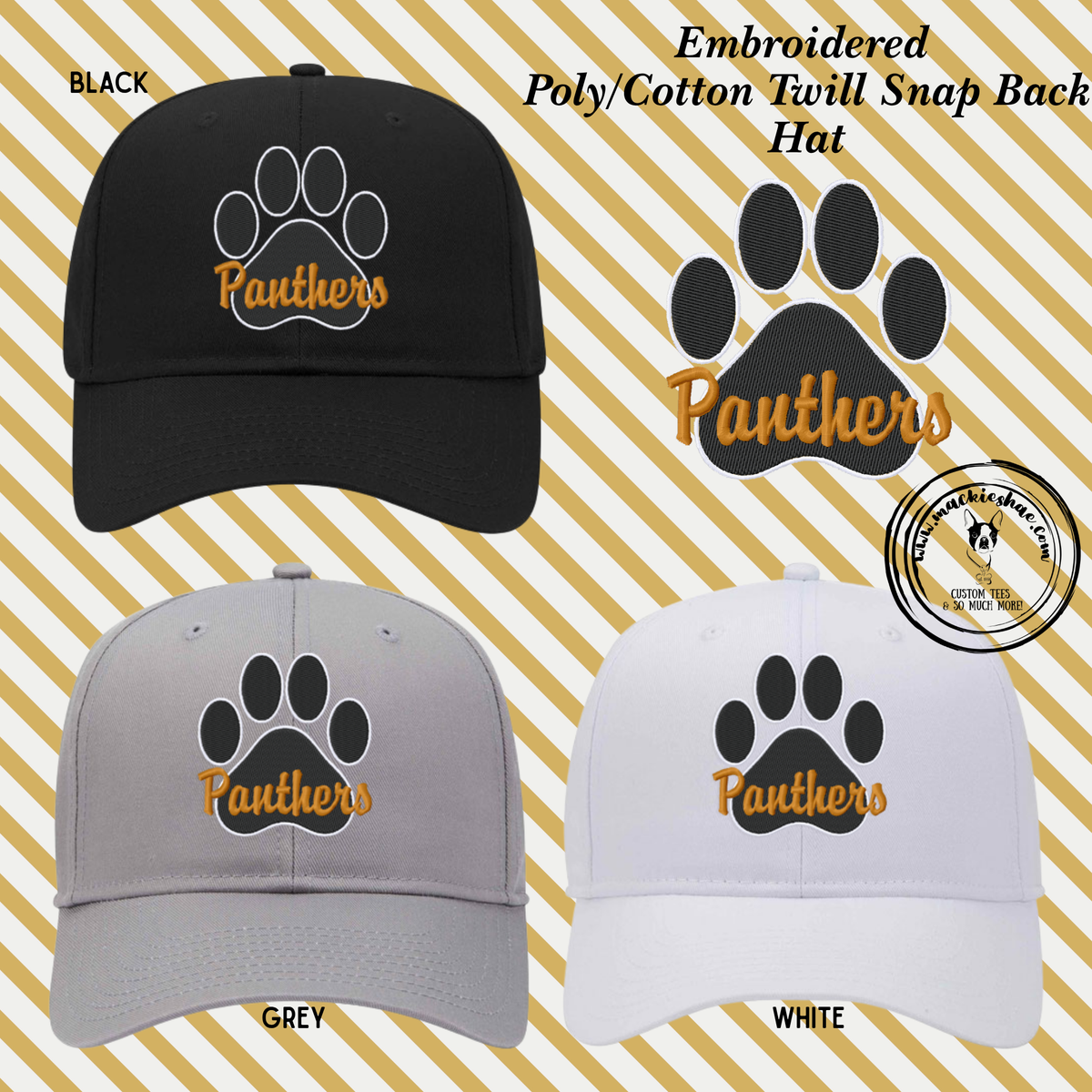 OK- Panthers Paw Embroidered Poly/Cotton Twill Hat (structured, mid-profile) with Snap Closure