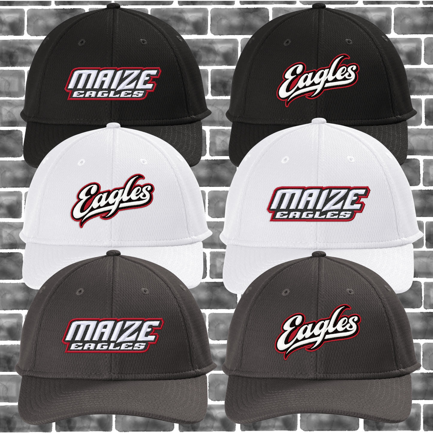 MIS- Maize Eagles or Eagles Script Logo Hat, Polyester Vertical Faux Mesh-Like Fabric Hat (structured, mid-profile) Hook and Loop Closure