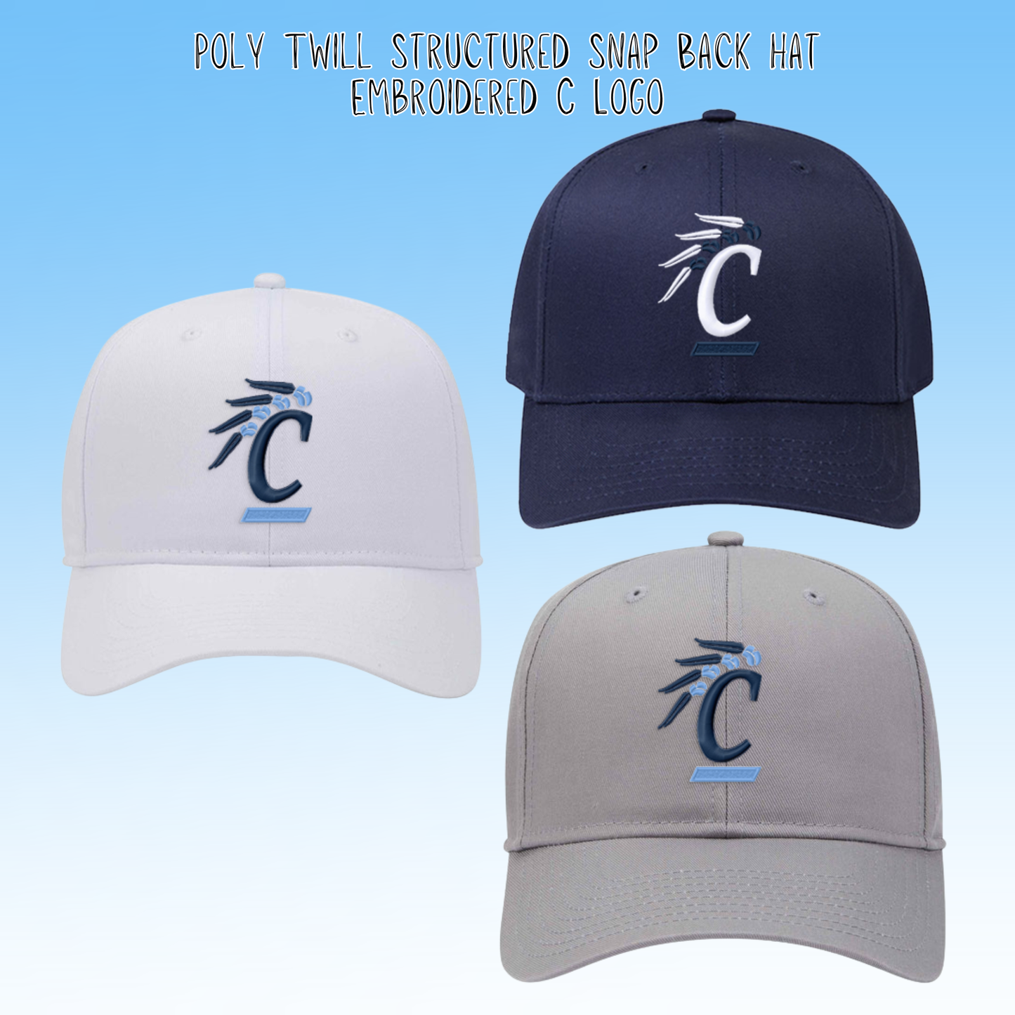 Clearwater- C Logo Embroidery Poly Twill Structured Snap Back Hat