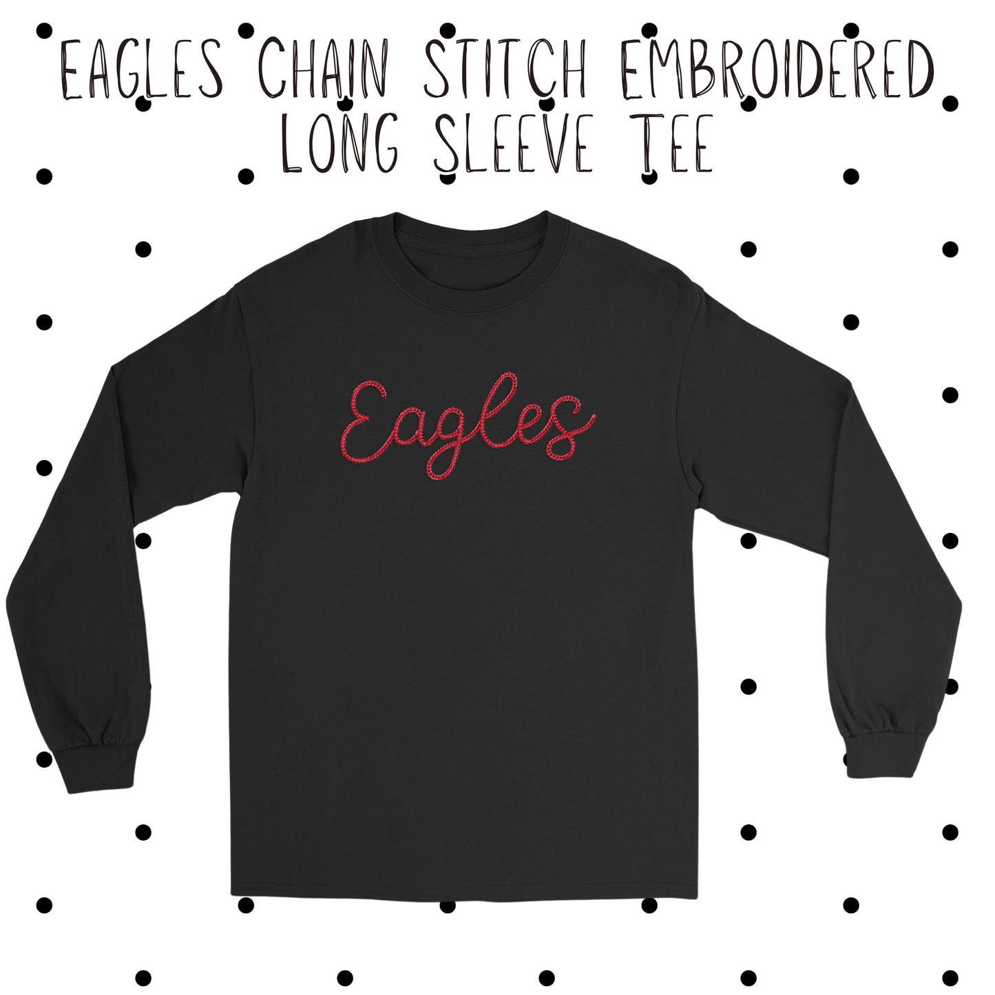 MIS- Eagles Chain Stitch Embroidery Black Long Sleeve Tee