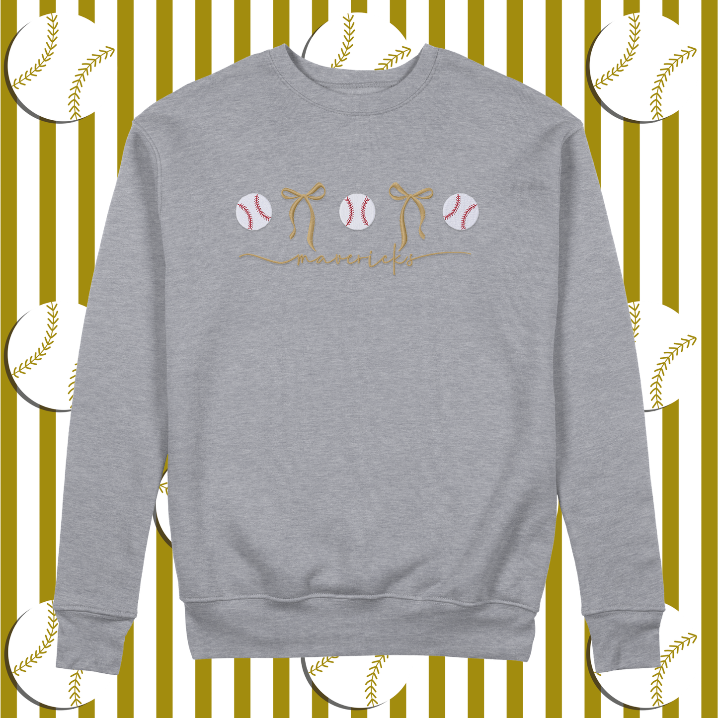 Mavericks Bows and Baseball Embroidered Blend Crewneck Sweatshirt
