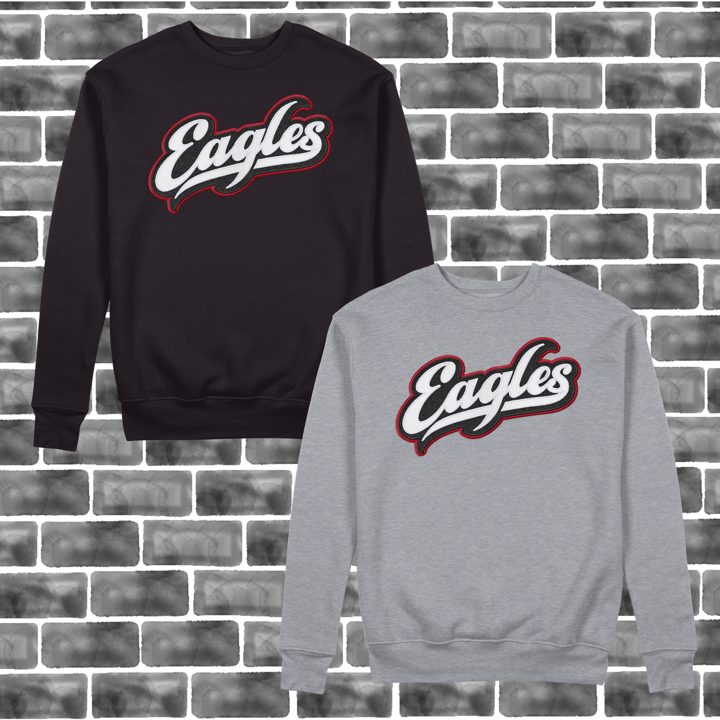 MIS- Eagles Script Glitter Applique Embroidered Sweatshirt
