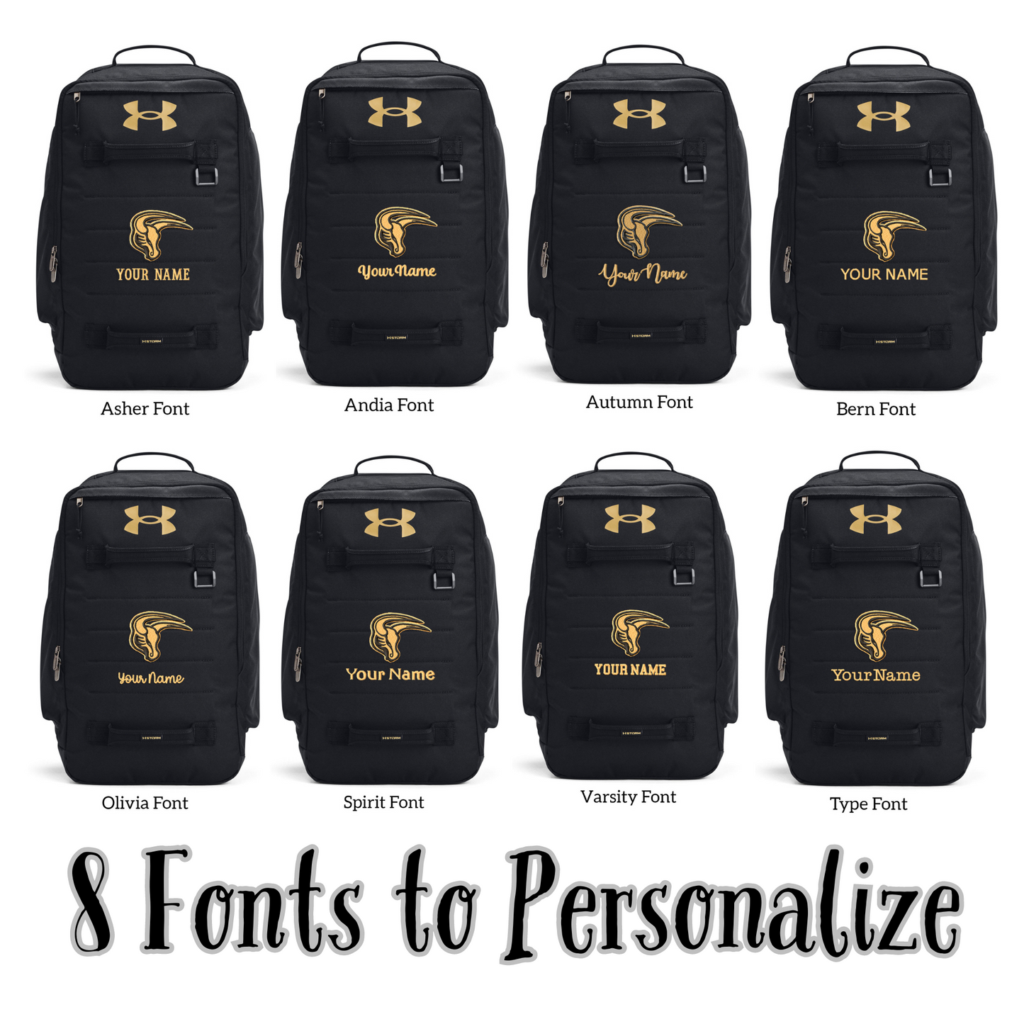 Mavs- Maverick Under Armour Contain Black with Gold UA Backpack with Embroidery Design, Personalize with your Name!