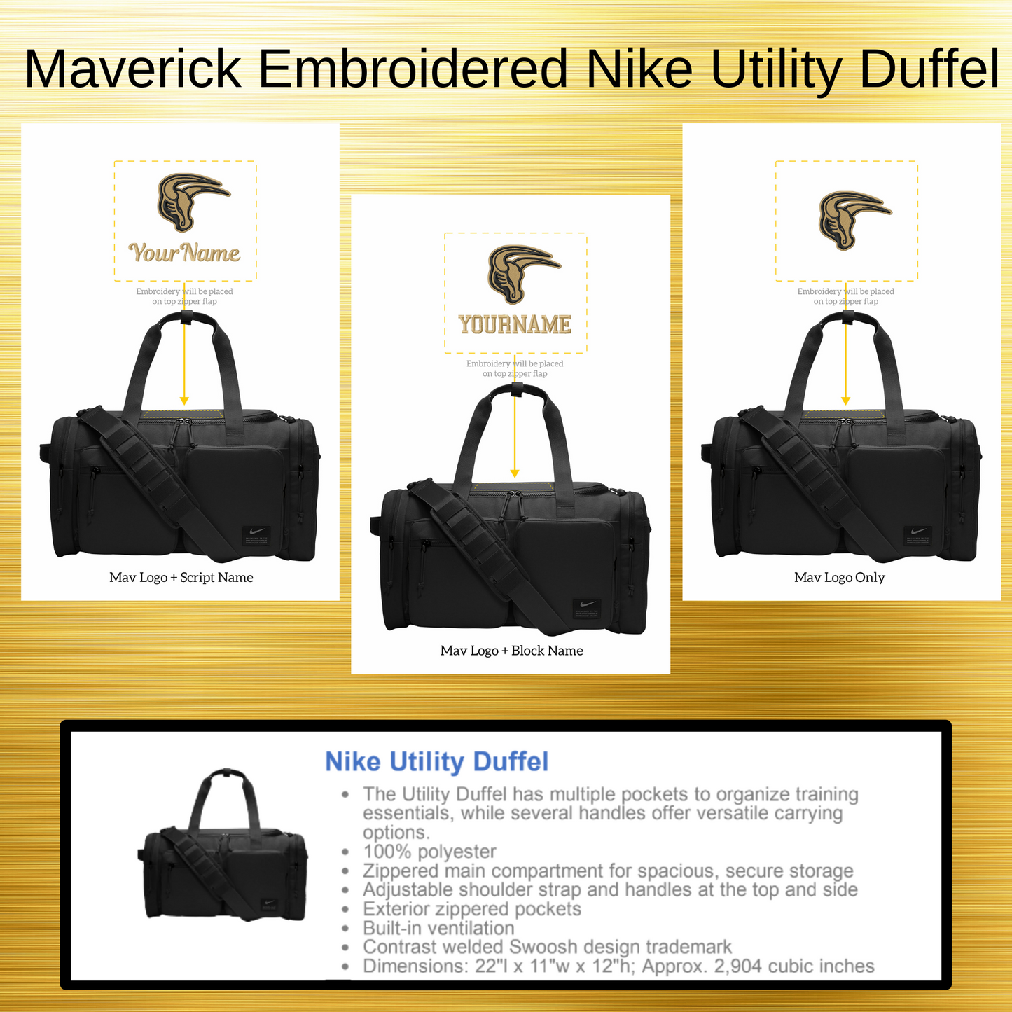 Mavs- Maverick Nike Utility Duffel Bag with Embroidery Design, Personalize with your Name!