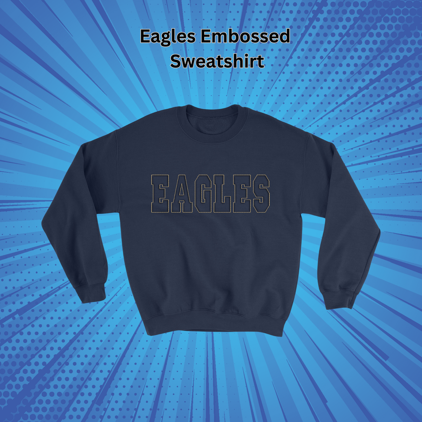 Eagles Navy with Gold Embossed Blend Crewneck Sweatshirt