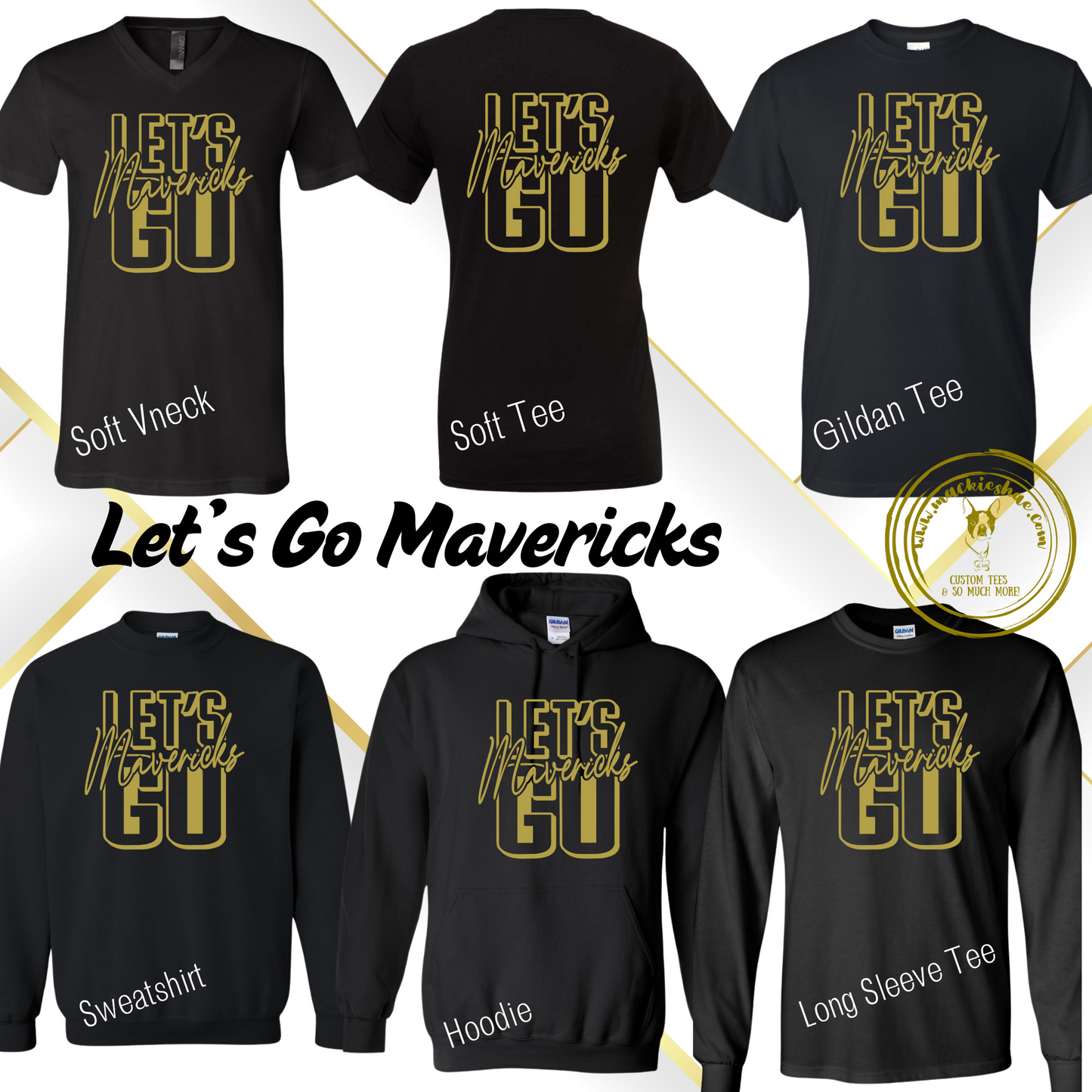Mavs- Let's Go Mavericks Black with Gold Gear for Youth and Adults