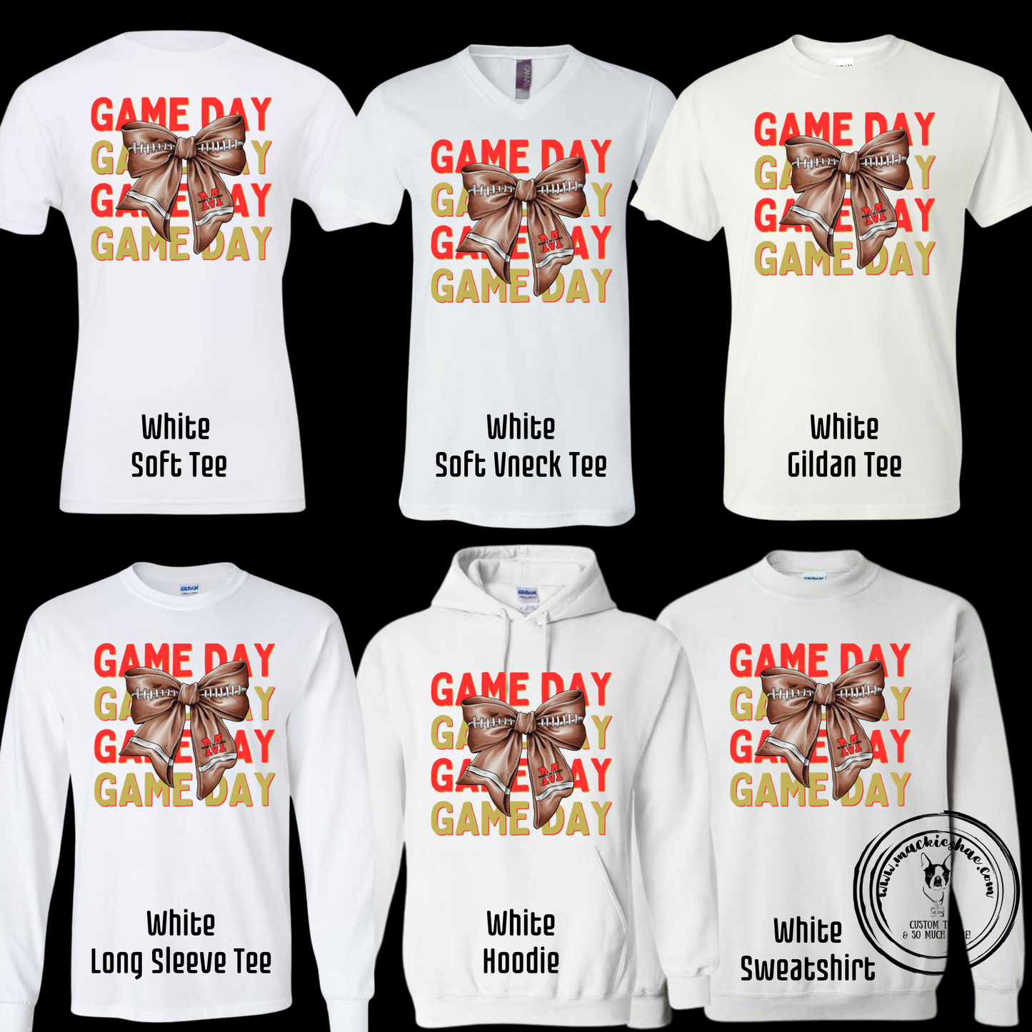 MJC- Game Day with Maize Jr Cheer M Logo Football Bow White Gear