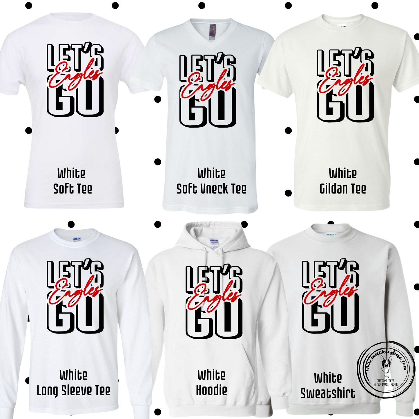 MMS- Let's Go Eagles White Gear with Black and Red Design