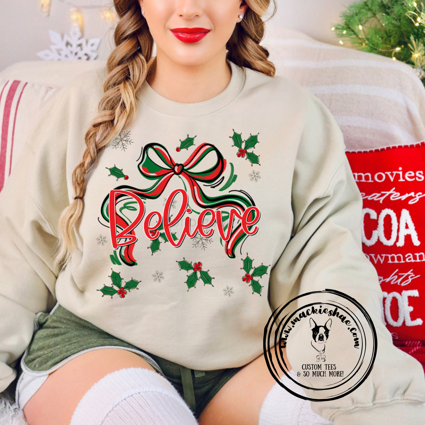 Believe Bow Sand Custom Shirt, Sweatshirt