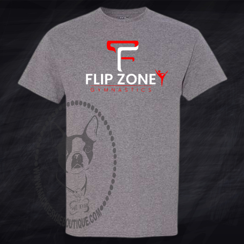 Flip Zone Gymnastics Logo Custom Shirt for Kids & Adults, Gildan Short Sleeve (Graphite Heather)