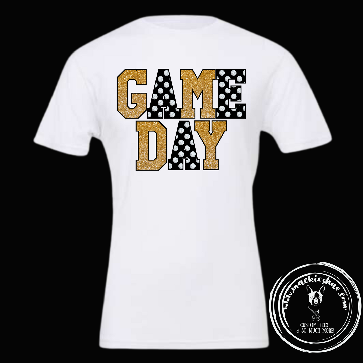 Volleyball Game Day Gold Faux Glitter Custom Shirt for Kids and Adults, Soft Short Sleeve