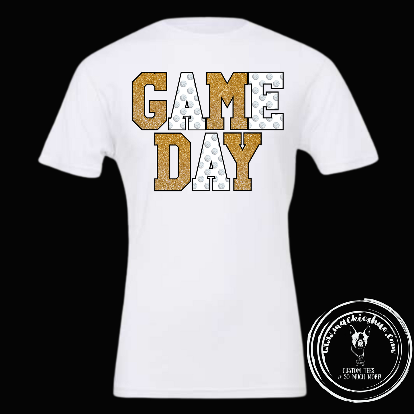 Volleyball Game Day Gold Faux Glitter Custom Shirt for Kids and Adults, Soft Short Sleeve