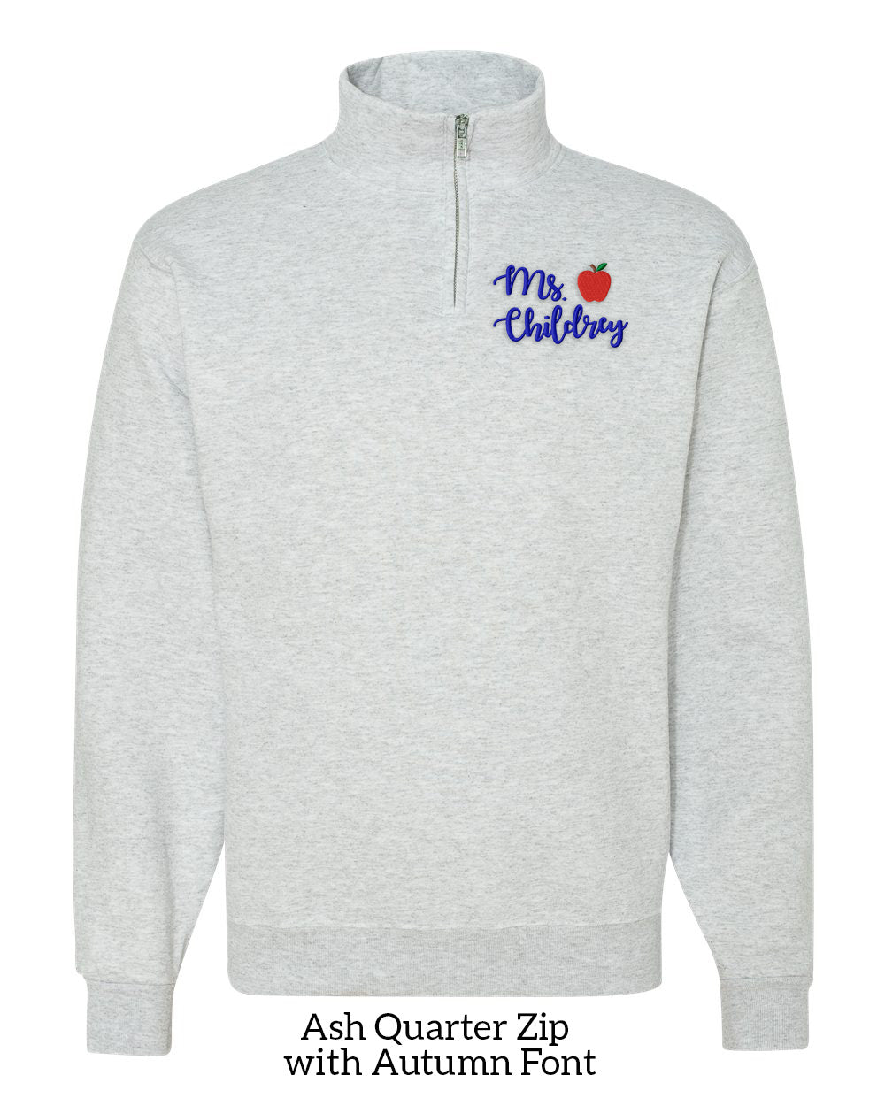 Personalized Apple Teacher Embroidered 1/4 Zip Pullover