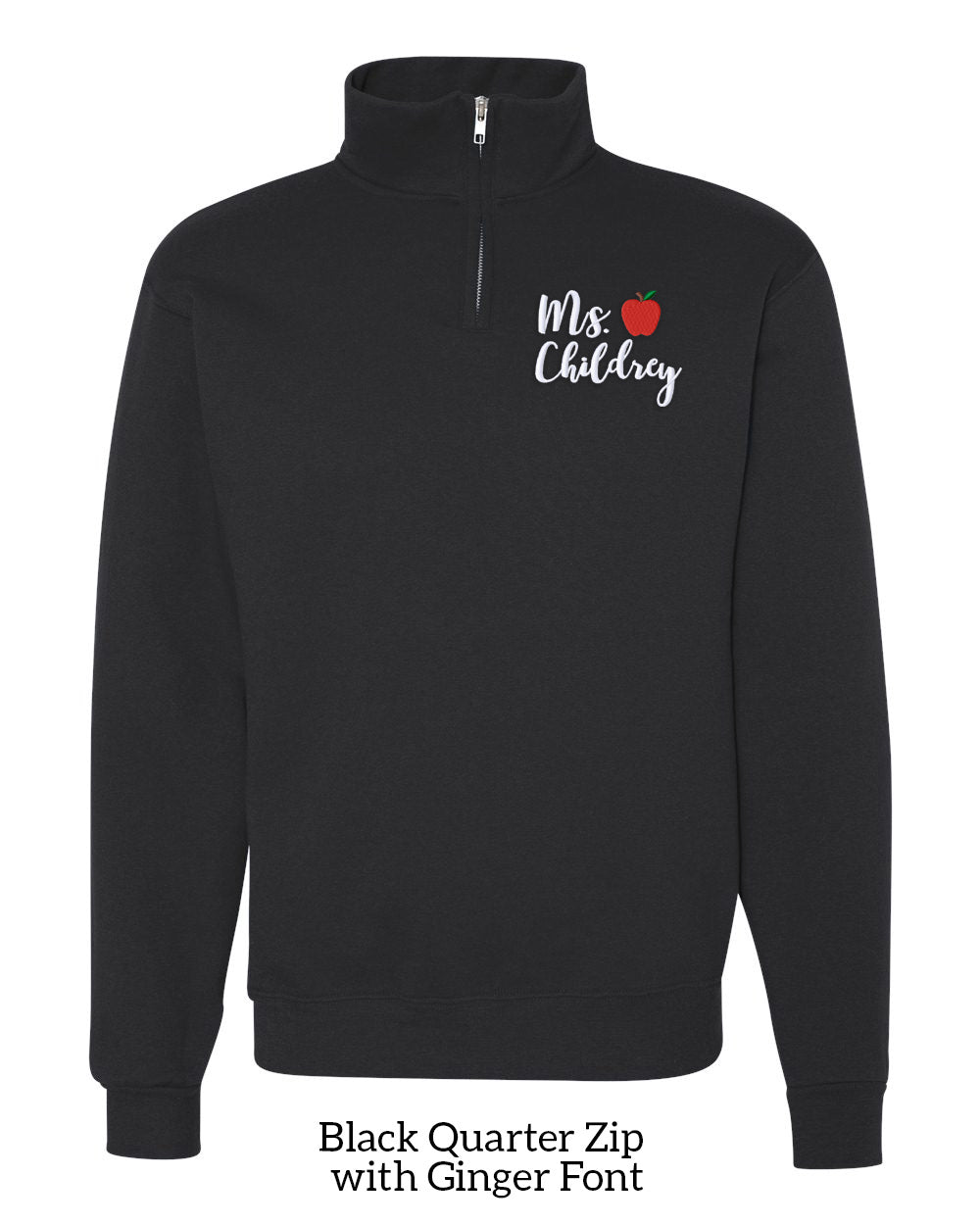 Personalized Apple Teacher Embroidered 1/4 Zip Pullover