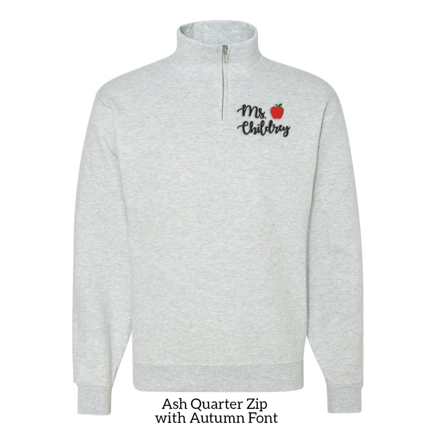 Personalized Apple Teacher Embroidered 1/4 Zip Pullover