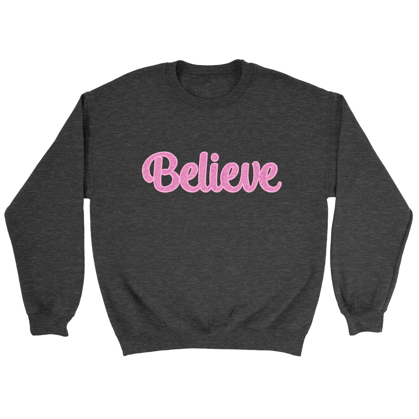 Believe and Peace GLITTER Applique Embroidered Blended Crewneck Sweatshirt