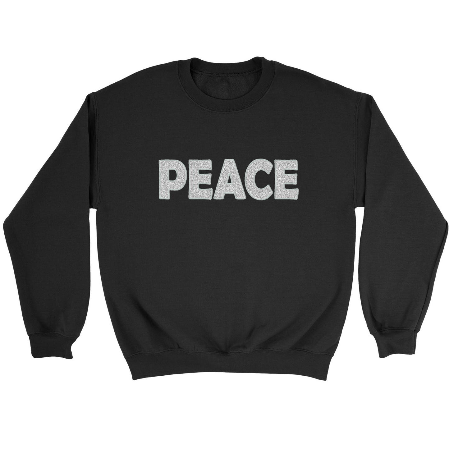 Believe and Peace GLITTER Applique Embroidered Blended Crewneck Sweatshirt