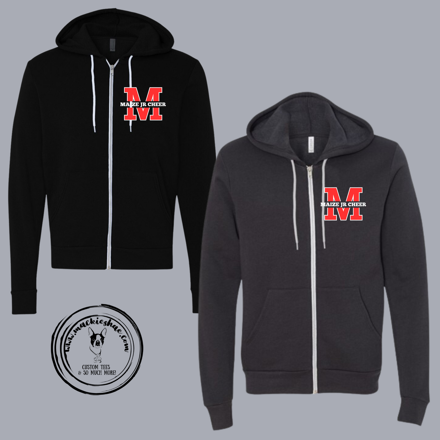 MJC- Maize Jr Cheer M Logo Sponge Fleece Full Zip Hoodie