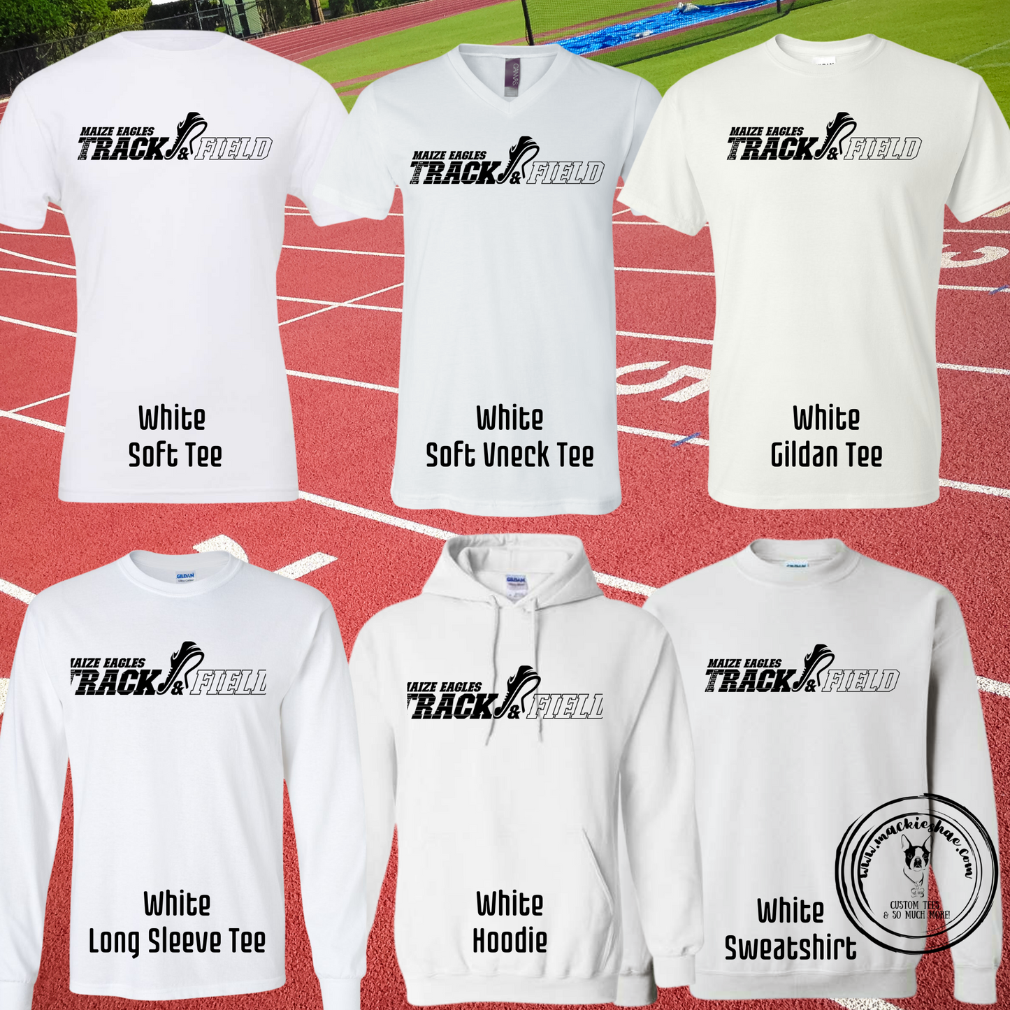 Maize Eagles Track & Field Custom Shirt for Youth and Adults, White Gear