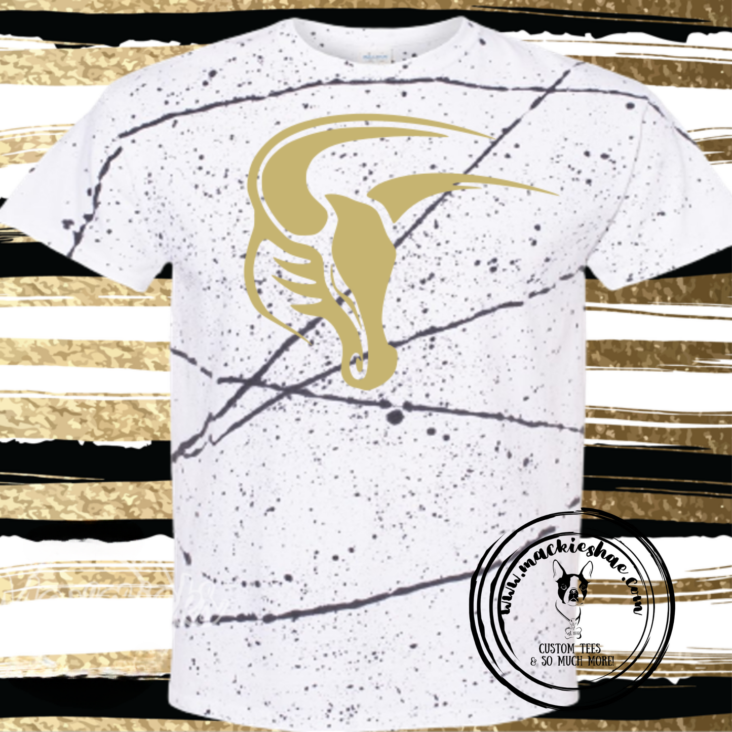 Mavs- Maverick White Black Splatter Tee, Size Small, Medium **SALE WHILE SUPPLIES LAST** DISCONTINUED