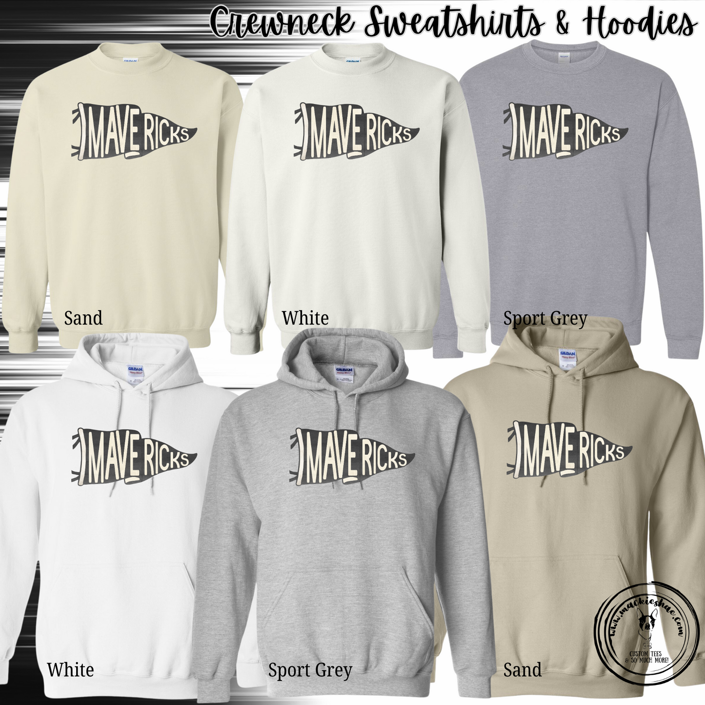 Mavs-Mavericks Pennant Crewneck Sweatshirts and Hoodies for Youth and Adults