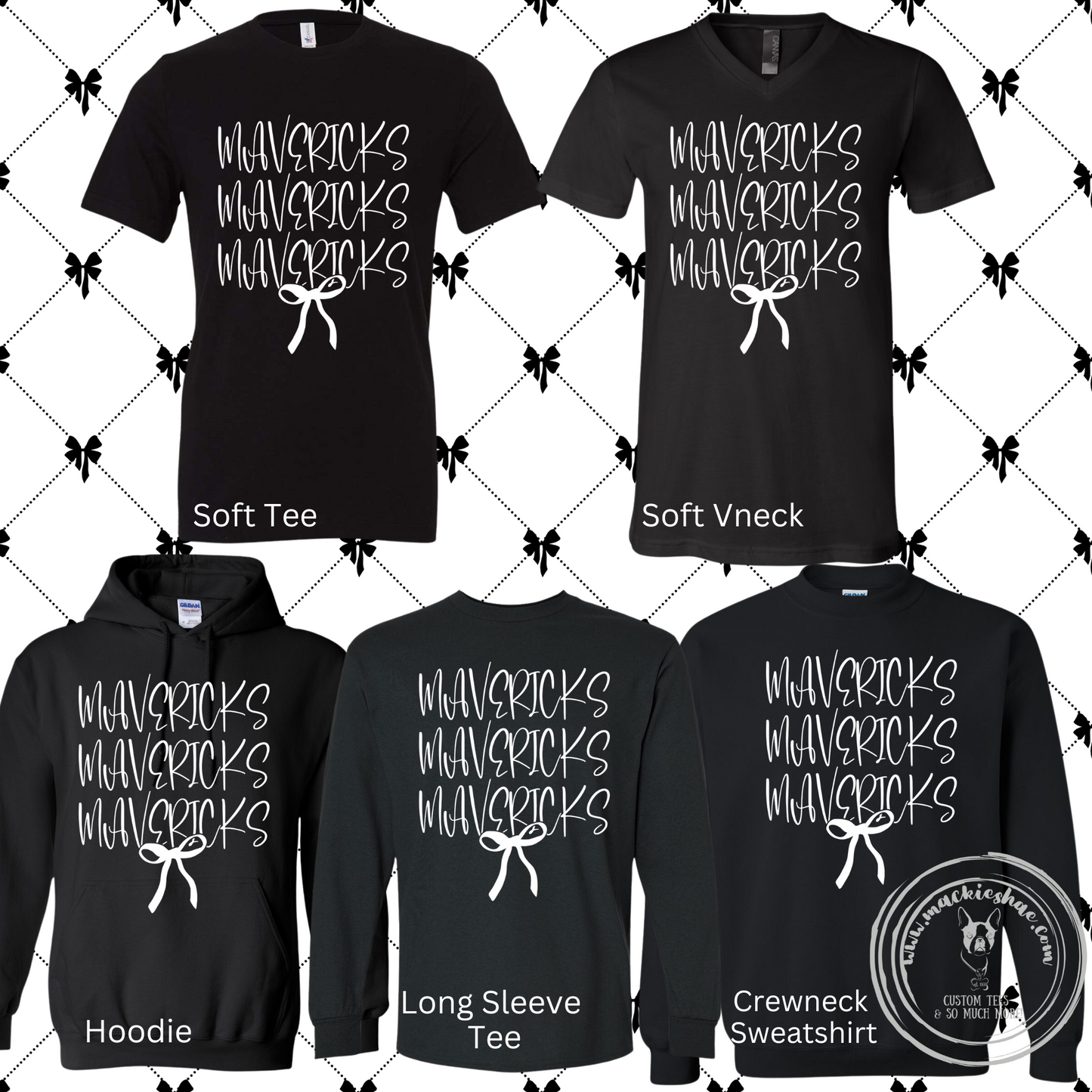 Mavericks Stacked Black with White Bow Gear Custom Shirt (5 Shirt Options)