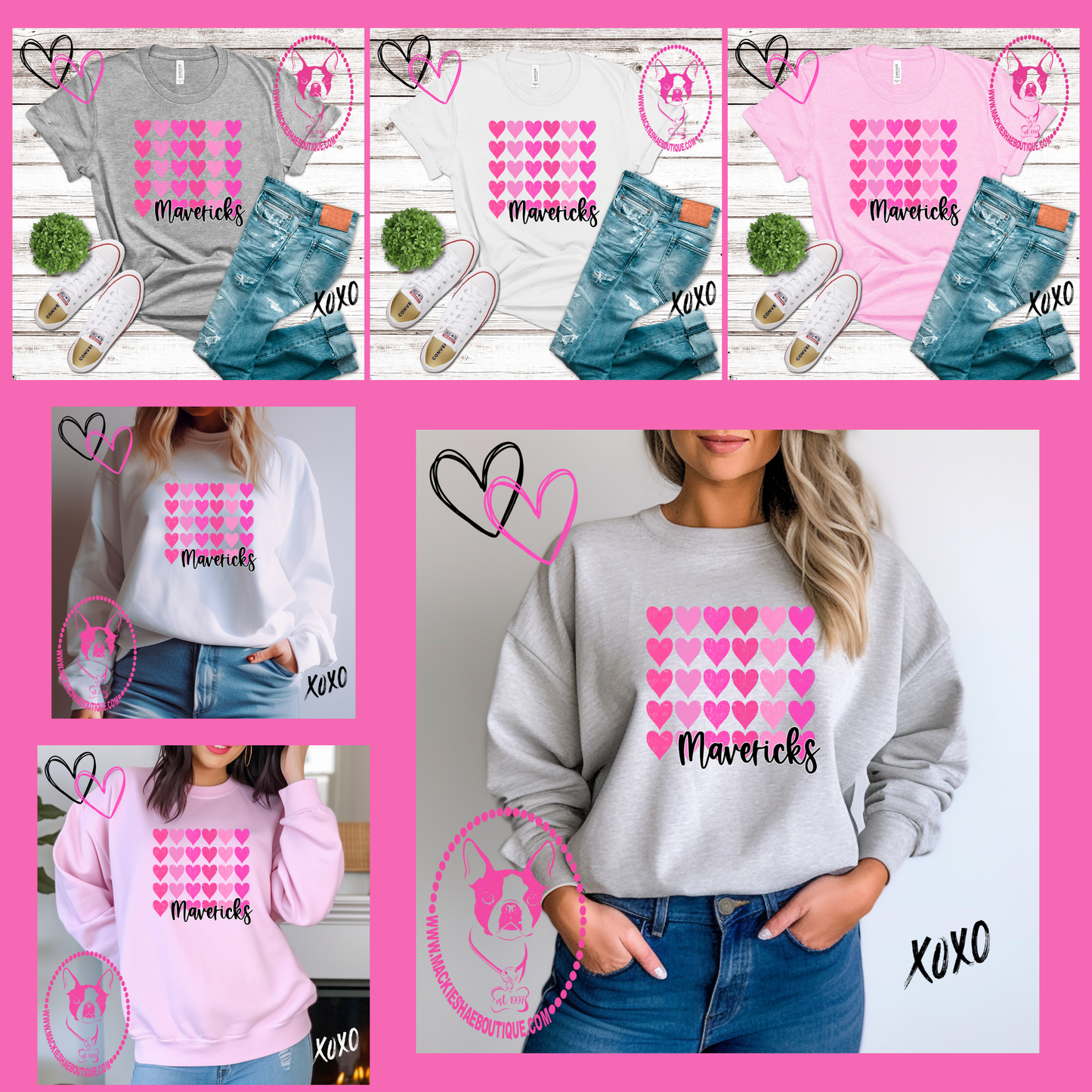 Shades of Pink Hearts Mavericks Custom Shirt, Soft Tees and Crewneck Sweatshirts