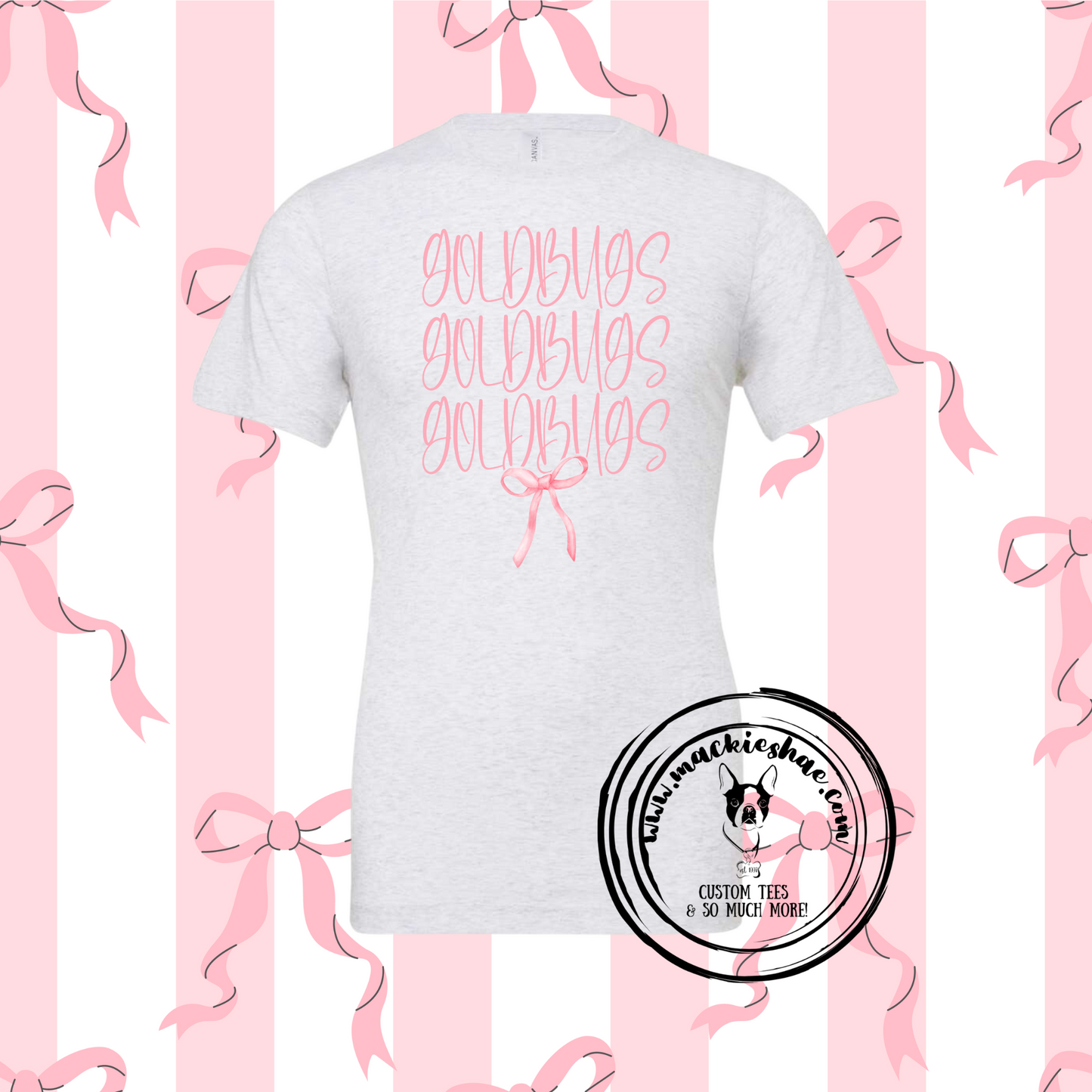 Goldbugs Pink Stacked Bow Custom Shirt for Kids and Adults, White Soft Short Sleeve Tee