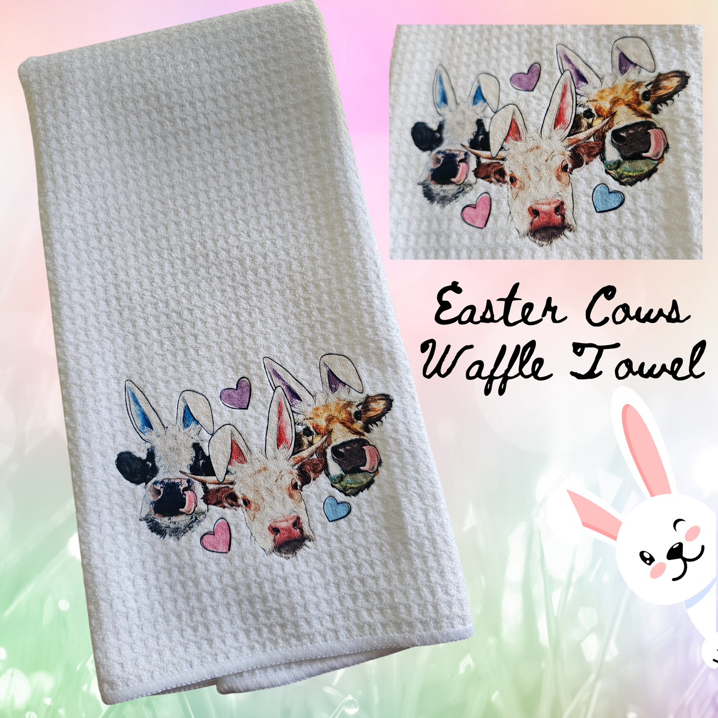 Easter Cows Custom Kitchen Towel