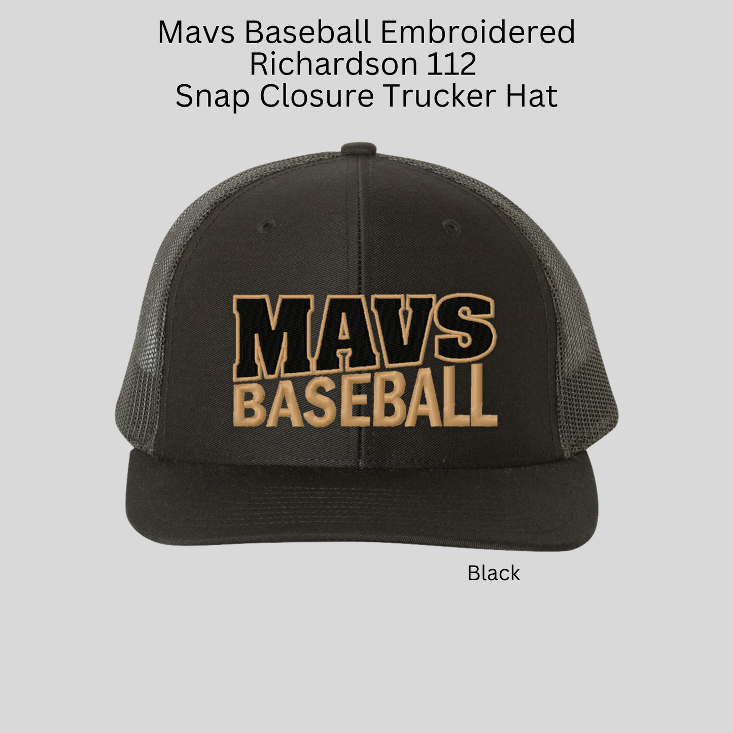 Mavs Baseball Embroidered Black Richardson 112 Snap Closure Trucker Hat